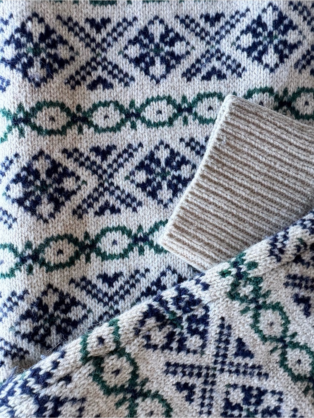 J.Crew Men’s Fair Isle Sweater – Cream, Navy & Green